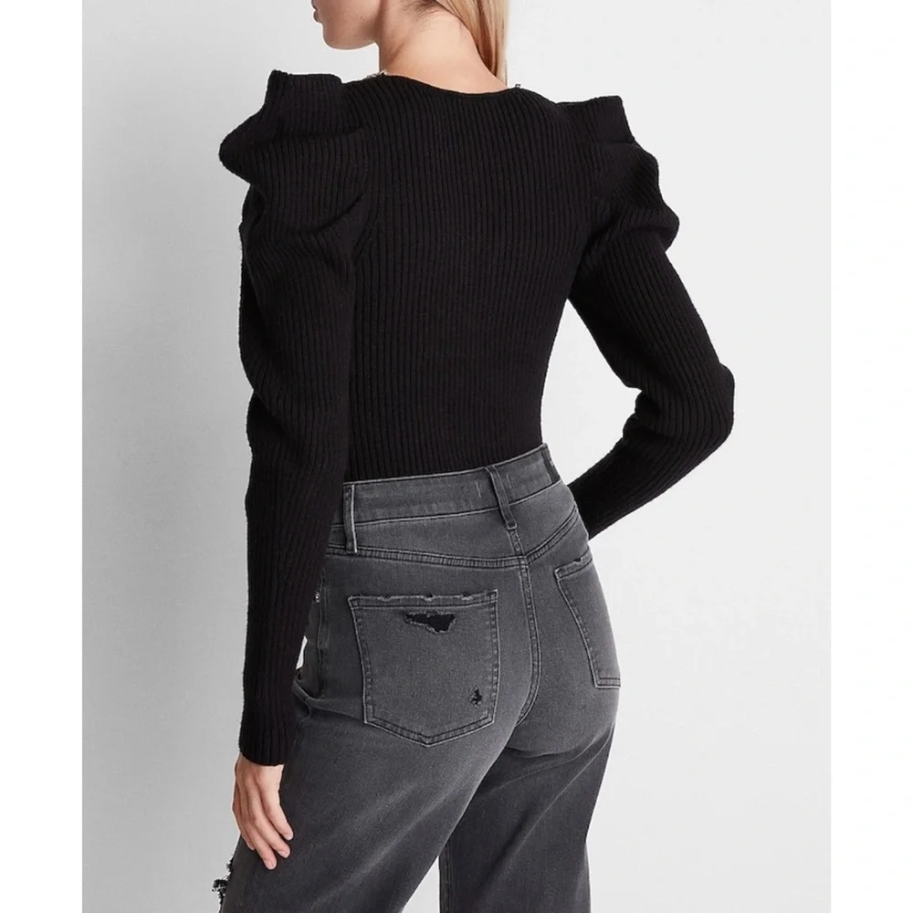 NWT Express Embellished V-Neck Puff Sleeve Sweater